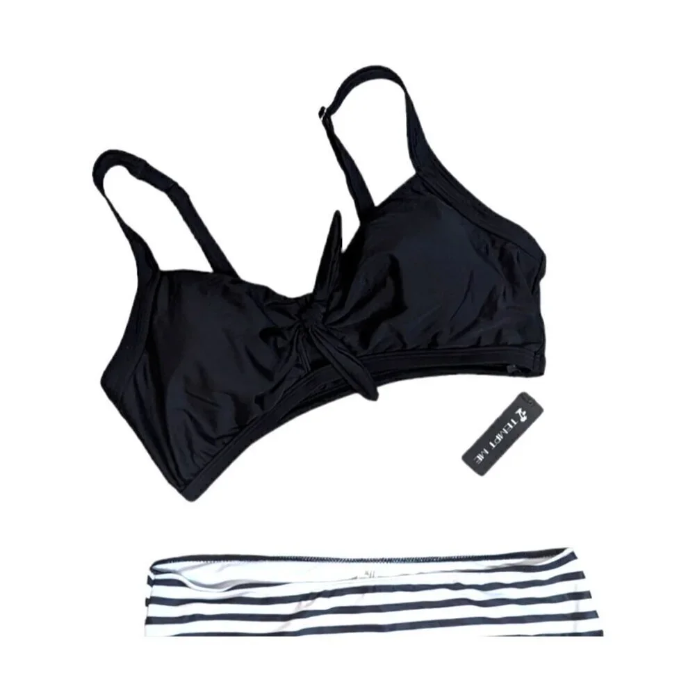 Tempt Me Black White High Waist Bikini Swimsuit XXL
